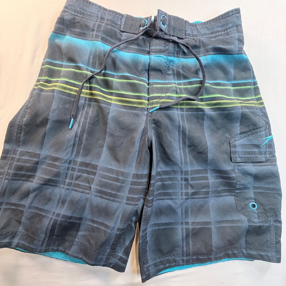 Speedo Swim Trunks Mens Small Blue Striped Board Shorts Lined Beach Pool